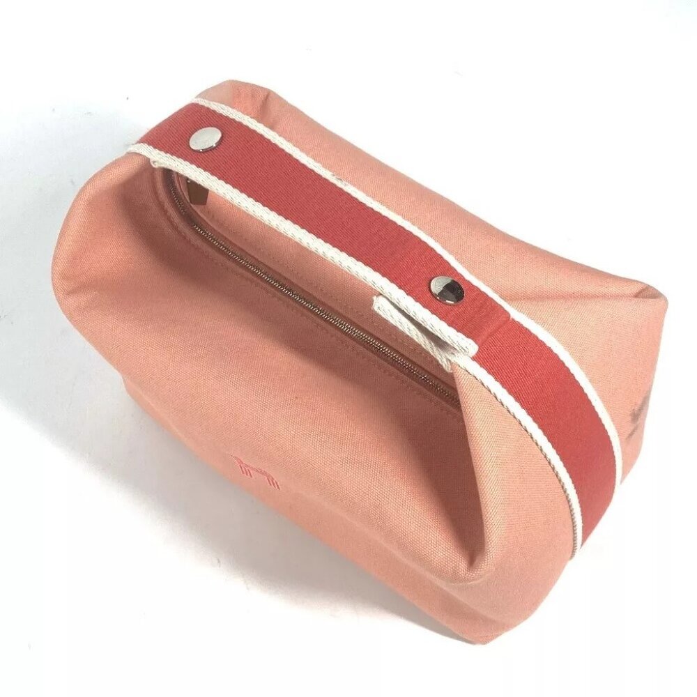 HERMES Bridua Black GM bag vanity bag pouch Hand Bag Canvas pink - Picture 6 of 16